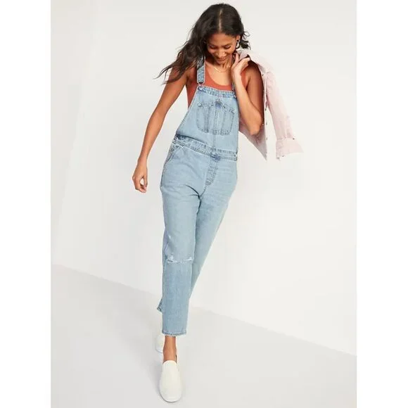 Slouchy Straight Ripped Workwear Jean Overalls - Picture 1 of 9